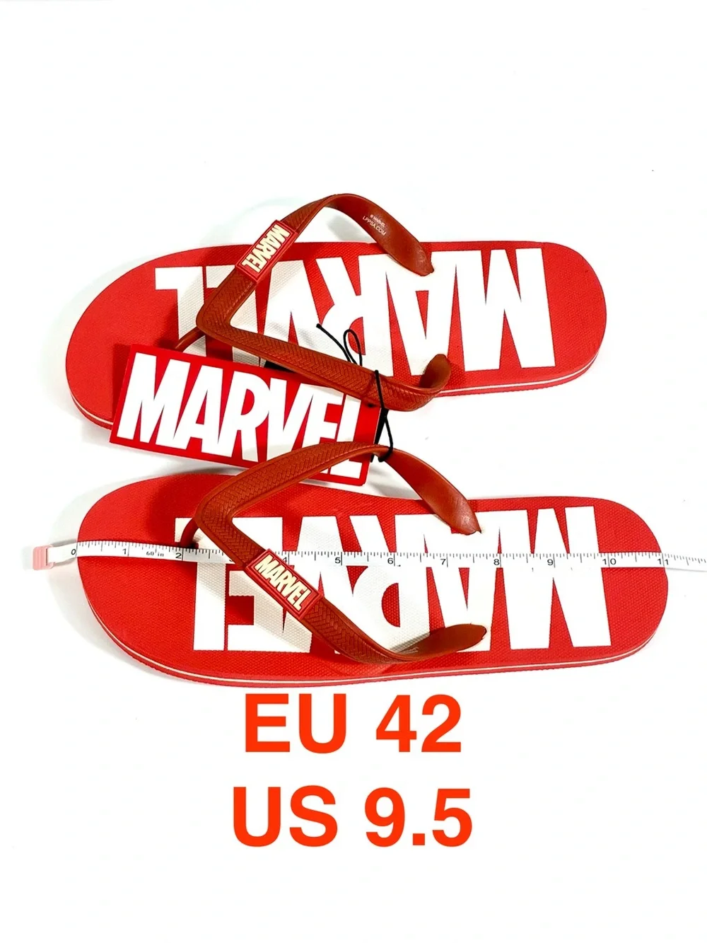 Marvel Comics Men Classic Logo Flip Flops Beach Slides Red White Summer Beach